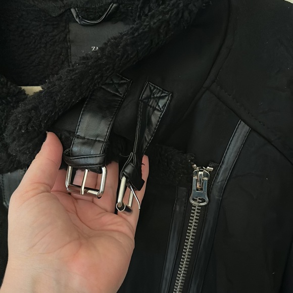 Zara Black Sherpa Moro Jacket - Picture 2 of 6
